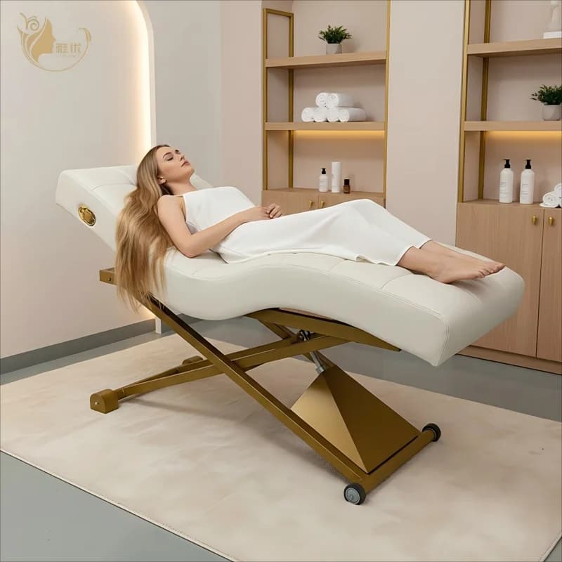 Curved Electric Lash Bed Memory Foam Massage Table Buff Synthetic Leather Metal Frame For Beauty Salon Spa Facial Treatment