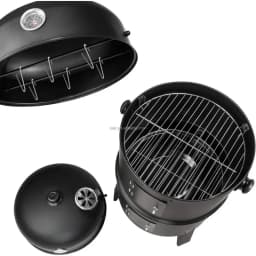 3 in 1 Outdoor BBQ Charcoal Grill, Barbecue, Smoker with Thermometer