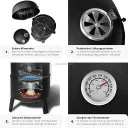 3 in 1 Outdoor BBQ Charcoal Grill, Barbecue, Smoker with Thermometer