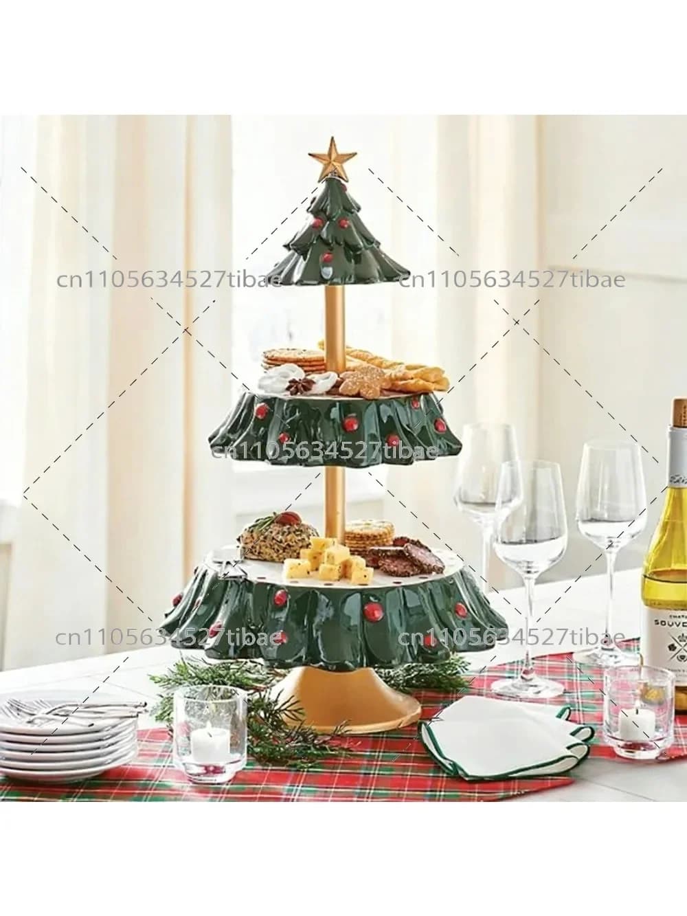 Festive Christmas Tree Resin Fruit Snack Rack Dessert Plate Bowl Holder Table Divider - Kitchen Storage Organizer