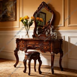 V European Bedroom Solid Wood Retro Dressing Table American Carved Small Apartment Dressing Table