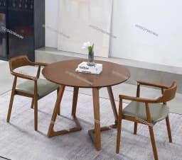 Solid Wood Round Dining Table Simple Casual Negotiation Table Cafe Reception Small Round Table Walnut