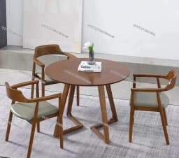 Solid Wood Round Dining Table Simple Casual Negotiation Table Cafe Reception Small Round Table Walnut