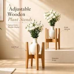 Adjustable Wooden Plant Stand、Bonsai Stand、Home Decor Flower Pot Stand for Living Rooms、Balconies and Gardens With Non-Slip Pad
