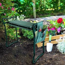 Folding Portable Iron Garden Kneeling Stool, Square Outdoor Kneeler with Detachable Tool Pouch, Compact for Camping Hiking Trave