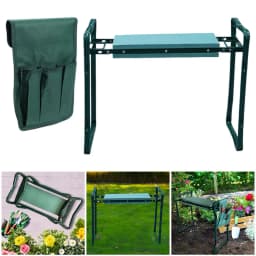 Folding Portable Iron Garden Kneeling Stool, Square Outdoor Kneeler with Detachable Tool Pouch, Compact for Camping Hiking Trave