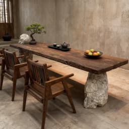 Wabi Silent Wind Old Wood Tea Table Wood and Stone with Large Board Tea Table Homestay Atmospheric Tea Table