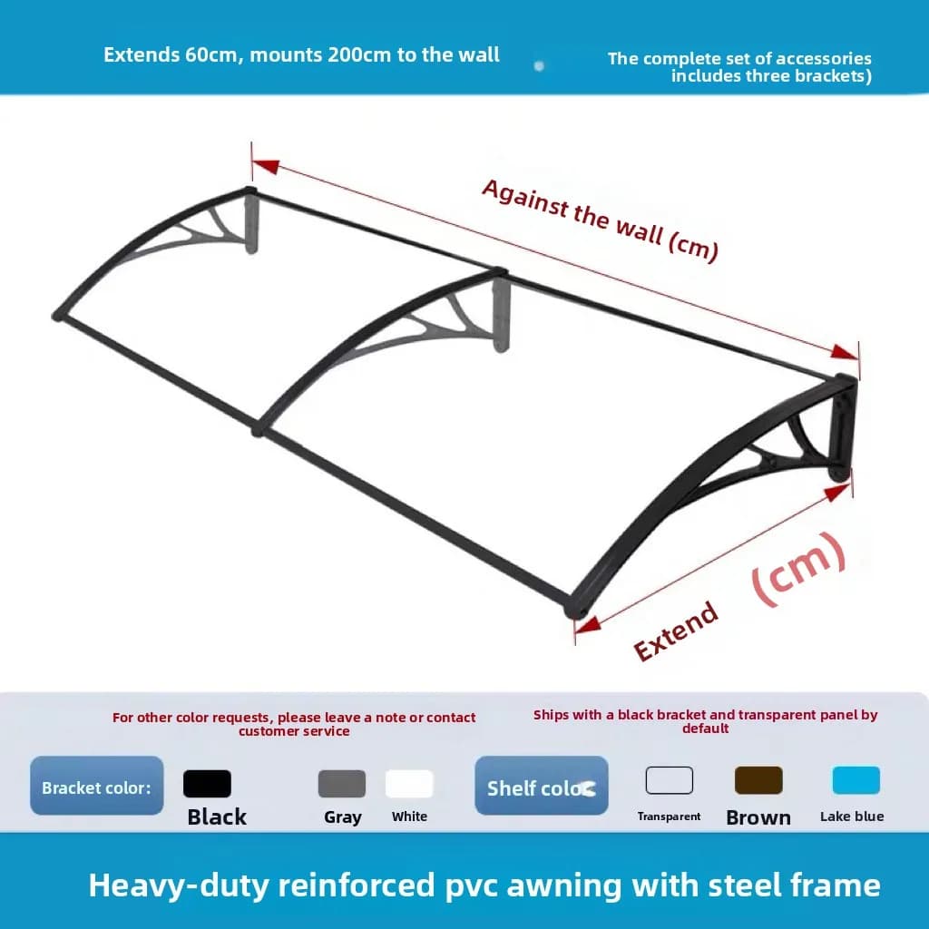 60 X 200 Cm Transparent Rain & Sun Canopy with Reinforced Plastic Brackets – Suitable for Windows, Balconies, Doorways and Eaves