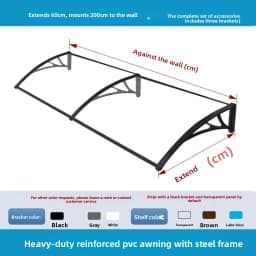 60 X 200 Cm Transparent Rain & Sun Canopy with Reinforced Plastic Brackets – Suitable for Windows, Balconies, Doorways and Eaves