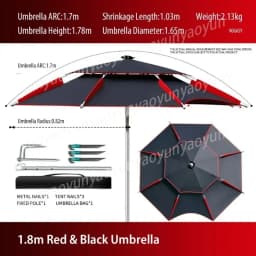 1.8-2.6m Double-Layer Fold Big Garden Parasol Windproof Umbrella Large Outdoor Umbrella for Beach Parasol Fishing Umbrella Shade