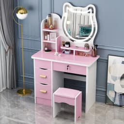 @#Wholesale Pink Dressing Table Modern High Quality Dresser Set Small Vanity Girl Designer Makeup Table Lighted Mirror Bedroom