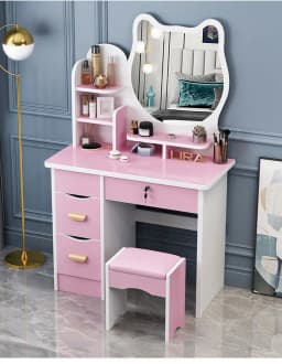 @#Wholesale Pink Dressing Table Modern High Quality Dresser Set Small Vanity Girl Designer Makeup Table Lighted Mirror Bedroom
