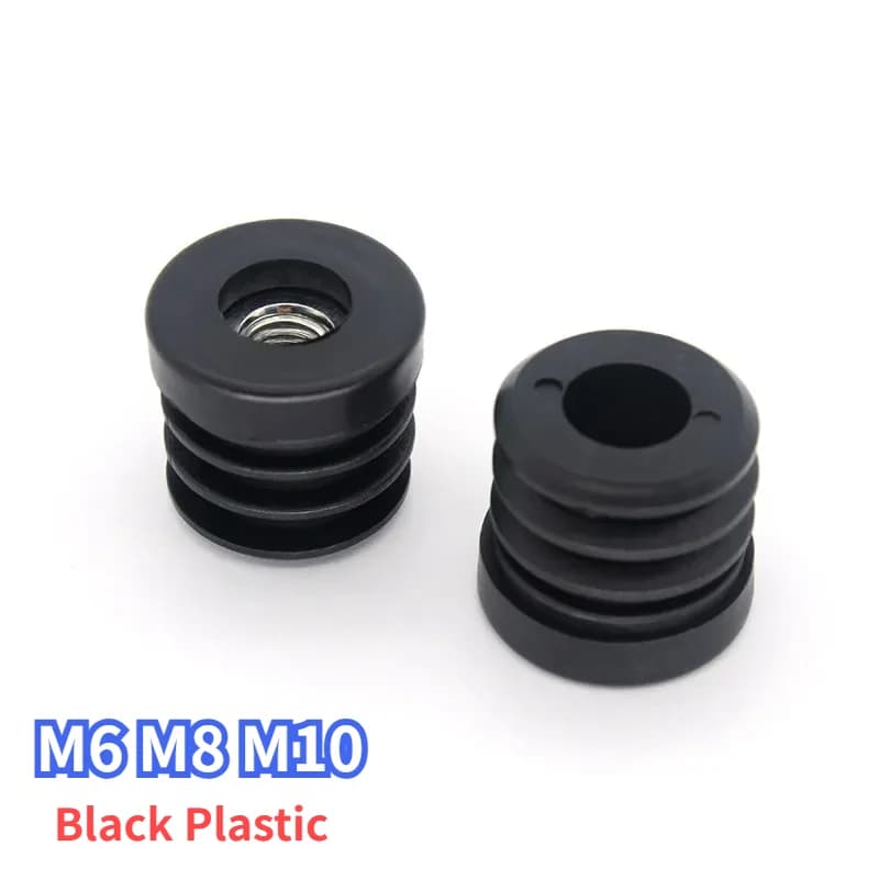 M6 M8 M10 Black Round Plastic Pipe Plugs Adjustable Screw Foot Pad Furniture Leg Cover End Caps 16 19 20 22 25 30 38 50mm