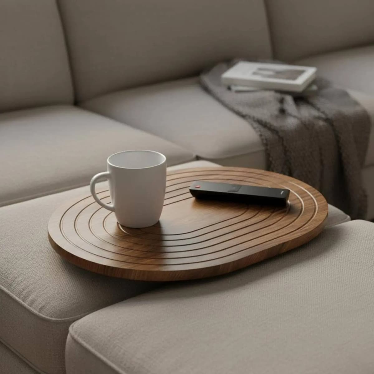 Wooden Sofa Armrest Table Space Saving Sofa Space Tray Folding Armrest Tray Table Easy to Clean Home Accessory Anti-Slip Rim