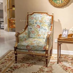 French European Solid Wood Carving Single Sofa Classical Luxury embroidery Fabric Villa Exhibition Hall Tiger Chair