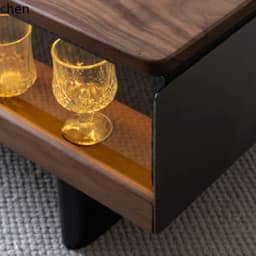 W5.19 walnut solid wood rock slab coffee table display modern black rectangular small apartment with lighting atmosphere