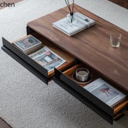 W5.19 walnut solid wood rock slab coffee table display modern black rectangular small apartment with lighting atmosphere