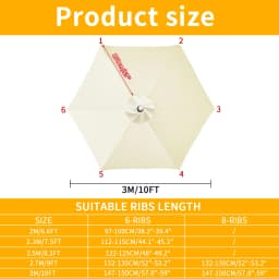 Waterproof Replacement Umbrella Cloth 6Ribs/8Ribs Parasol Replacement Cover Market Patio Umbrella Cloth Canopy Cover Shade Sail