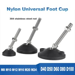 1Pcs M8 M10 M12 M16 M20 M24 304 Stainless Steel Nylon Universal Foot Cup Adjustable Support Feet D40-D100 Rotatable Foot Pad