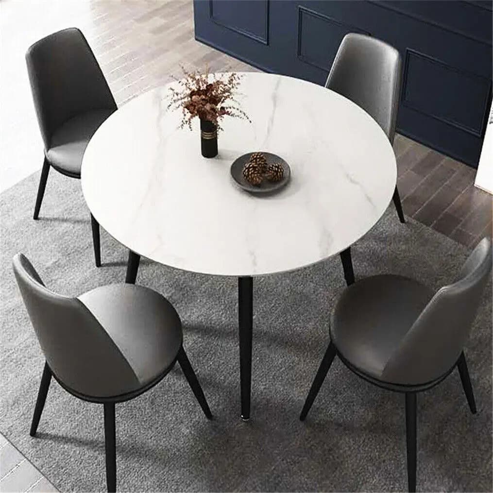 qn-Modern Round Kitchen Dining Table Marble Top 80cm Diameter Linving Dining Room Restaurant Island Table for 4 Seat@