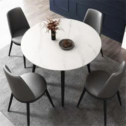 qn-Modern Round Kitchen Dining Table Marble Top 80cm Diameter Linving Dining Room Restaurant Island Table for 4 Seat@