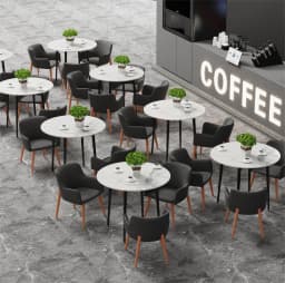 qn-Modern Round Kitchen Dining Table Marble Top 80cm Diameter Linving Dining Room Restaurant Island Table for 4 Seat@