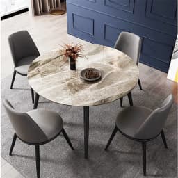 qn-Modern Round Kitchen Dining Table Marble Top 80cm Diameter Linving Dining Room Restaurant Island Table for 4 Seat@