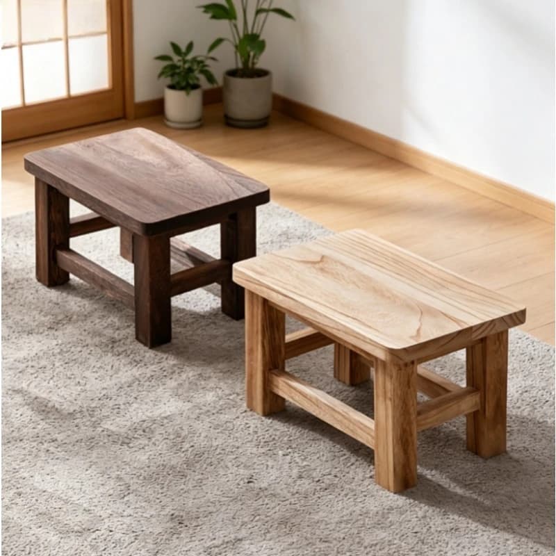 1pc Solid Wood Small Stool for Home – Adult Retro Shoe Bench & Coffee Table Stool–Paulownia Low Bench for Living Room & Entryway