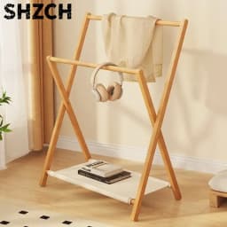 Folding Clothes Hanger Bathroom Solid Wood Floor Standing Towel Rack Indoor Multiscenario Simplicity Moistureproof Coat Shelf
