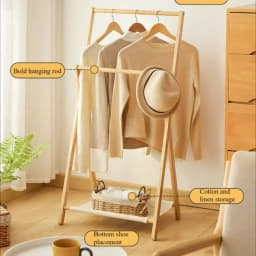 Folding Clothes Hanger Bathroom Solid Wood Floor Standing Towel Rack Indoor Multiscenario Simplicity Moistureproof Coat Shelf