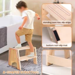 Solid Wood 2 Step Footstool Sturdy Kitchen Ladder Compact Stair Steps for Home Use Up To Washer Shoe Changing Stool Stepped wood