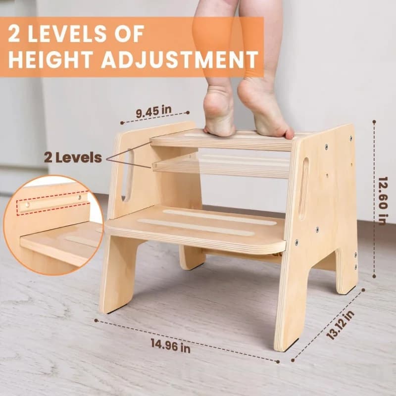 Solid Wood 2 Step Footstool Sturdy Kitchen Ladder Compact Stair Steps for Home Use Up To Washer Shoe Changing Stool Stepped wood