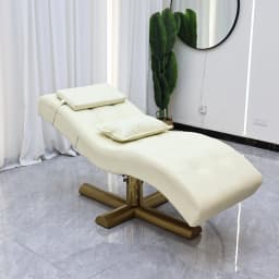 2026 Luxury S-shaped Beauty Lounger Gold Cross Base Adjustable Spa Head Massage Bed Esthetician Salon Furniture Custom Wholesale