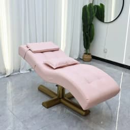 2026 Luxury S-shaped Beauty Lounger Gold Cross Base Adjustable Spa Head Massage Bed Esthetician Salon Furniture Custom Wholesale