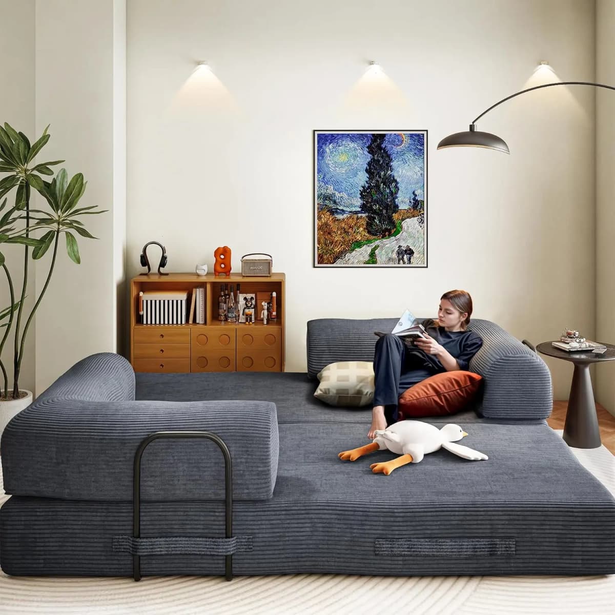 #79" Convertible Sleeper Sofa Bed, Boneless Corduroy Foldable Modular Couch, Memory Foam Compressed Sofa in A Box, Customized