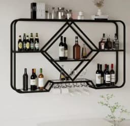 Bottle Rack Wine Rack Wall Mounted Bar Shelves With Hanging Wine Glass Rack Holder Floating Bar Whiskey Shelf Kitchen Storage