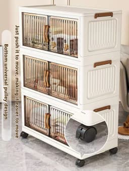 Heavy Duty Foldable Storage Cabinet with Wheels – Multi-layer Baby Wardrobe & Toy Organizer for Bedroom, Space-Saving for Kids