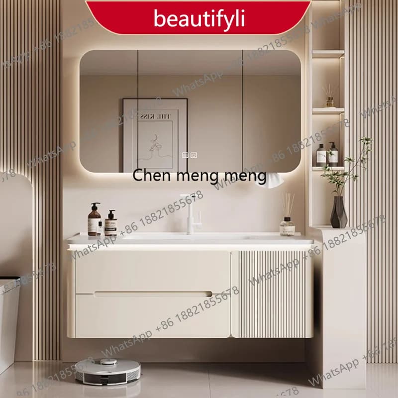 YL17 Integrated Storage Bathroom Cabinet Organized Oak Wood Shower Organizer Bathroom Cabinet Makeup Mirror Mobile Bagno Furnitu