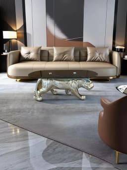 Leopard Sculpture Coffee Table Oval Tempered Glass Side Table Creative Animal Statue Tea Table Luxury Living Room Bar Decor Gift