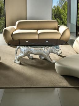 Leopard Sculpture Coffee Table Oval Tempered Glass Side Table Creative Animal Statue Tea Table Luxury Living Room Bar Decor Gift