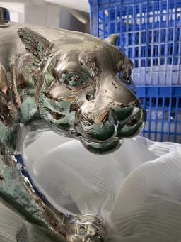 Leopard Sculpture Coffee Table Oval Tempered Glass Side Table Creative Animal Statue Tea Table Luxury Living Room Bar Decor Gift