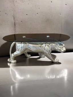 Leopard Sculpture Coffee Table Oval Tempered Glass Side Table Creative Animal Statue Tea Table Luxury Living Room Bar Decor Gift