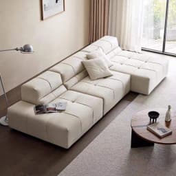 Modern Living Room Sofa Set With Comfort Cushions And Composite Fabric Upholstery For Family Seating And Home Lounge Use