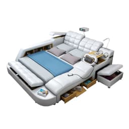 European King Double Bed Wood Queen Headrest Multifunctional Double Bed Twin Smart Luzko Wielofunkcyjne Furniture For Bedroom