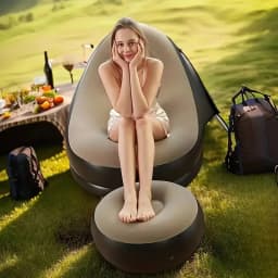 2Pcs Lazy Sofa Inflatable Chair Folding Recliner Outdoor Sofa Bed with Footrest Indoor and Outdoor Portable Folding Air Mattress