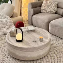 Modern Artistic Travertine Table Living Room Household Furniture Designer Selection Round Marble Tea Table Optional Side Table