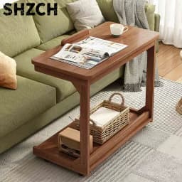 Height Adjustable Solid Wood Side Table Sofa Bedside Laptop Desk For Living Room Bedroom Study Writing Book Shelf Organizer