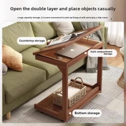 Height Adjustable Solid Wood Side Table Sofa Bedside Laptop Desk For Living Room Bedroom Study Writing Book Shelf Organizer