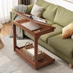 Height Adjustable Solid Wood Side Table Sofa Bedside Laptop Desk For Living Room Bedroom Study Writing Book Shelf Organizer