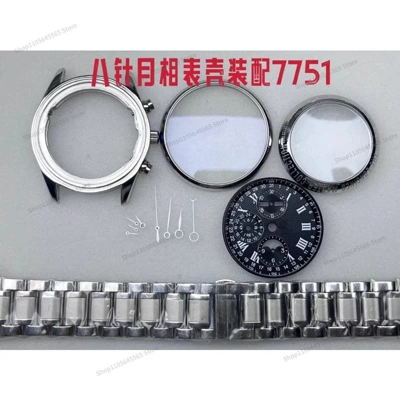 For Watch Accessories, Moon Phase Eight-pin, Suitable for 7751 Movement Case Full Set, Sapphire